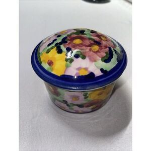 Jay Willfred Trinket Box Hand Painted Ceramic Floral Design 2.5" Portuguese‎